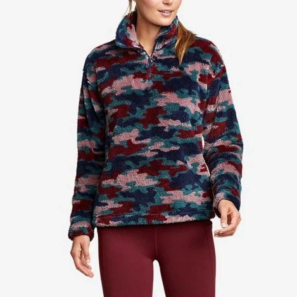 Eddie Bauer Camo Fleece 1/4 Zip Pullover Top Size XL